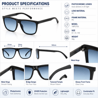 Lunettes de soleil photochromiques, protection UV400, monture en PC, brillantes, classiques, carrées, légères, pour un usage quotidien, la conduite, les voyages