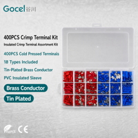 Gocel 400-teiliges Isoliertes Crimpklemmen-Set Ring-, Spaten-, Bullet- und Stoßverbinder 22-16 16-14 AWG 18 Arten Sortierte Box