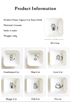 Lot de petits plats carrés en céramique blanche style japonais, motif chat mignon, pour sauce soja, vinaigre et assaisonnements de cuisine