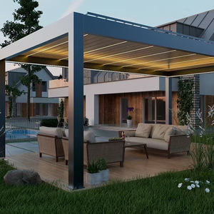 Pergola motorisée électrique étanche à lames orientables pour extérieur, abri de voiture, serre de villa, en alliage d'aluminium marron, moderne et simple - Product Image 2