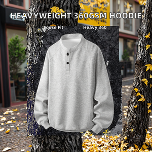 เสื้อพูลโอเวอร์ผ้าเฟรนช์เทอร์รี่หนานุ่ม 360 กรัม สำหรับฤดูใบไม้ร่วง แบบสวมหัว มีกระดุม ปักโลโก้ตามสั่ง  ไซส์ใหญ่พิเศษ  สำหรับทั้งชายและหญิง ขายส่ง - Product Image 2