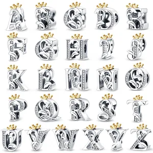 Fit Brand 925 Original Bracelets Charms Classic Crown 26 Letters Alphabet Charms Beads For Women Fine DIY Wedding Jewelry Gift
