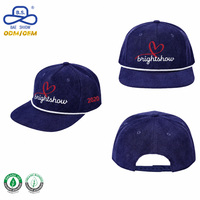 Fabbrica di Cappelli Certificata ISO14001, Cappello Snapback in Velluto a Coste Blu Navy con Ricamo Personalizzato e Cordino per Streetwear, Vendita all'Ingrosso