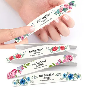 Cinco patrones de flores de impresión, cinco diseños diferentes, fábrica profesional, Produce lima de uñas fina de madera y amortiguador