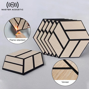 Panel de tela decorativa acústica principal, solución acústica hexagonal de poliéster con acabado de madera autoadhesivo para el Medio Ambiente - Product Image 2