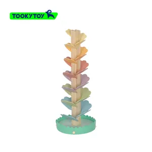 Wooden Rainbow Musical Tree Petal Color Block Marble Ball Run Wooden Track Sound Drop toy for kids