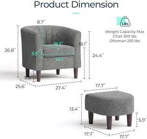Mid-Century Modern Accent <strong>Chair</strong> <strong>Ottoman</strong> <strong>Set</strong> Chenille <strong>Barrel</strong> Armchair Footrest Small Reading <strong>Chair</strong> for Living Room Room - Product Image 2