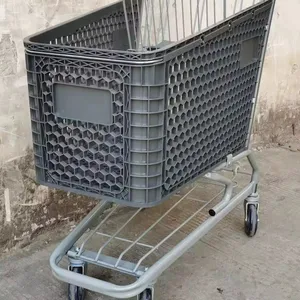 Supermarket Shopping Cart With Vientiane Wheel Plastic Basket For Mall Wheelchair Portable Trolley Carts