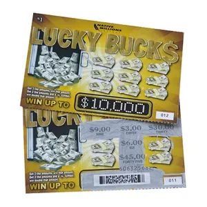 Factory Custom Lucky Bucks Thema Lotterie Scratch Tickets mit 2d Barcode