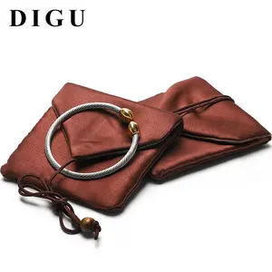 Digu 쥬얼리 비즈 고대 방법 브라운 파우치 귀걸이 목걸이 팔찌 휴대용 작은 저장 포장 가방