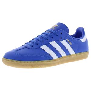 Chaussures Adidas Samba Leather GS pour garçons, bleu et blanc, semelle en caoutchouc, style basketball - Product Image 1