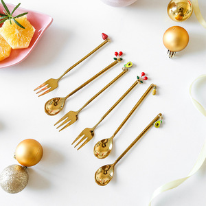 Ensemble de couverts de luxe léger en acier inoxydable 304, comprenant cuillère à fruits et fourchette à dessert mignonnes, et cuillère à café, pour la maison, idéal comme cadeau - Product Image 2