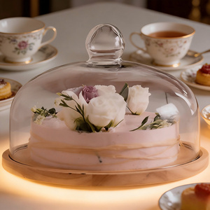 Expositor de Postres de Madera Personalizado de Fábrica con Cúpula de Cristal Redonda, Plato para Pastel, Bandeja para Servir Pasteles, para Bodas y Fiestas - Product Image 6