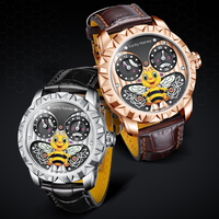 Reloj Mecánico para Hombre Lucky Harvey BEE, Caja de Acero Inoxidable 316L, Espejo de Zafiro, Correa de Cuero Importado, Resistente al Agua 5 Bar, ZLS103