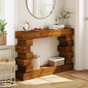 Mesa Consola Moderna de Madera Maciza con Almacenamiento y Acabado Natural Cálido - Product Image 1