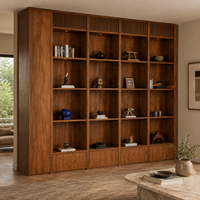 Armoire de présentation en bois de noyer sur mesure, bibliothèque intégrée du sol au plafond, unité de rangement murale pour salon
