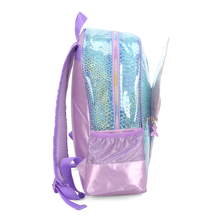 China Vendor Wholesale Fashion High Quality 3d Beauty Wing Design Sequins Girls Children Kids Backpack School Bags