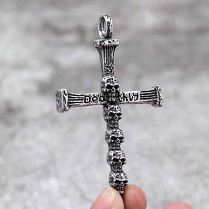 Stainless Steel Men's Skull <b>Cross</b> Pendant With Distressed Punk Design For Clothing Matching Gift - Product Image 4