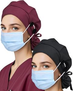 Casquette de travail ajustable en satin doublé avec boutons, lien élastique à nouer, bandeau anti-transpiration, unisexe, pour infirmières et chirurgiens, pour femmes - Product Image 1