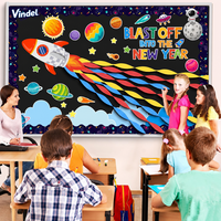 Tableau d'affichage de classe sur le thème de l'espace 3D Vindel avec guirlandes en tissu non tissé et décorations d'étoiles de la galaxie