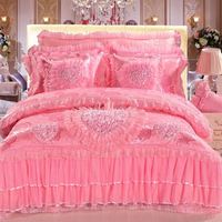 Parure de lit de luxe en coton brodé avec dentelle rose, drap de lit, ensembles de literie de mariage – Vente en gros