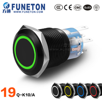 Interrupteur à bouton-poussoir métallique à verrouillage momentané 12v bleu vert rouge LED 19mm anodisation aluminium noir étanche IP67