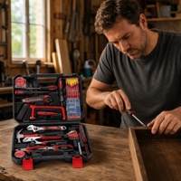 Kit d'outils pour la maison de 108 pièces, marteau, pinces, tournevis, ruban à mesurer, couteau utilitaire, testeur de tension, étui de transport portable, vente en gros
