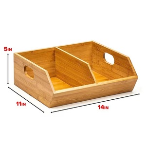 Wooden Desktop Organizer Rectangle Natural Wood Color <b>Open</b> Top With Compartments Office Storage Box For Desk Accessories - Product Image 4