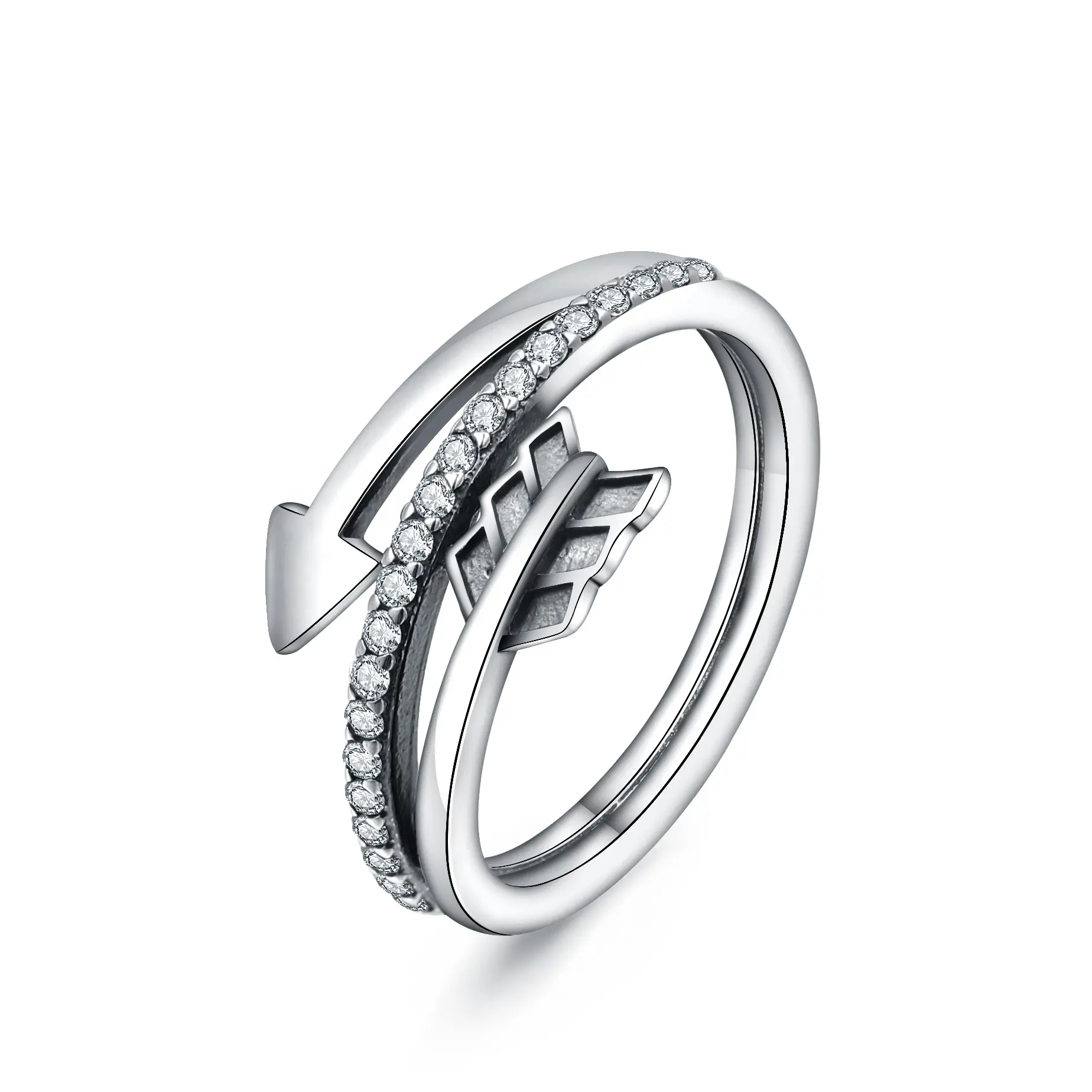 Merryshine-anillo ajustable para mujer, Plata de Ley 925, diseño vintage, con flecha abierta lateral