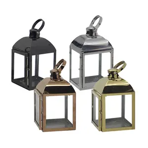 Mini lanternes de bougeoir en métal suspendues en or d'intérieur de Noël pour bougie chauffe-plat LED