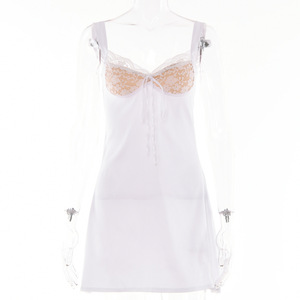 Robe nuisette sexy en dentelle pour femme, dos nu, couleur unie, polyester respirant, vêtements de nuit - Product Image 5