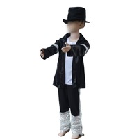 Costume de scène hip-hop des années 80 pour garçons, Michael Jackson, avec chapeau et gants assortis, CARR-034