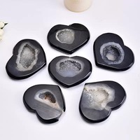 Prix de gros Kindfull Pierre de guérison en agate Druzy noire polie, forme cœur, taille unique, tendance mode, pour la puissance