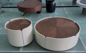 Mesa de centro Foshan Factory con diseño de pétalo, combinación moderna de madera maciza, lujo discreto para la sala de estar, placa redonda de piedra. - Product Image 5