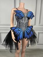 Combinaison en cristal papillon pour femme, combinaison de performance, justaucorps de danse de fête, costume de cosplay d'Halloween, tenue de festival de musique DJ