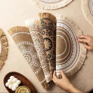 Mantel Individual Redondo de Yute Estilo Bohemio para Mesa de Comedor, Moderno, Tejido, con Borlas, Clásico, para Platos y Tazas, para Restaurantes y Hoteles - Product Image 2