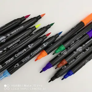 双尖水彩墨水记号笔定制标志批发毛毡精细和毛笔笔尖儿童绘画记号笔