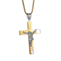 Pendentif Croix Religieuse en Acier Inoxydable avec Prière du Seigneur et Verset Biblique Jésus Crucifix, Bijou de Mode pour Hommes
