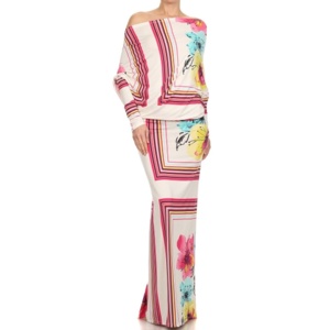 TD elegante tocco con stampa Dolman reversibile Maxi abito estivo Sexy ODM con collo quadrato con cerniera con stampa lungo fino al pavimento su richiesta - Product Image 1