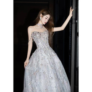 Vestido de Noche <span class=keywords><strong>Elegante</strong></span> S4602L con Lentejuelas Plateadas y Pedrería, Estilo Hombros Descubiertos, con un Toque Fresco y <span class=keywords><strong>Elegante</strong></span> de Cuento de Hadas - Product Image 5