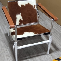 Fauteuil de salon individuel en cuir de vachette minimaliste italien, chaise d'appoint de luxe en acier inoxydable pour salon, café, salle de négociation