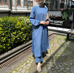 HANO Dubai Abaya Set Design Color sólido Blusa musulmana y <span class=keywords><strong>pantalones</strong></span> Conjunto Camisas Vestido musulmán Ropa islámica Mujeres Tops musulmanes largos - Product Image 6