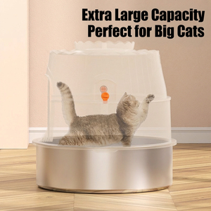 Bac à litière pour chat en acier inoxydable robuste, <span class=keywords><strong>de</strong></span> type <span class=keywords><strong>pot</strong></span>, grande capacité, à trois niveaux, entièrement ou semi-fermé, avec pelle - Product Image 2