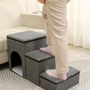 Sofá Gris para Mascotas, Cama para Perros, Escaleras de Felpa Tapizadas, Rampa para Mascotas con Espacio Oculto para Perros Pequeños - Product Image 3
