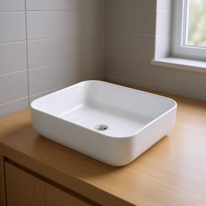 Vasque de salle de bain rectangulaire en céramique blanche 20x15 pouces, finition brillante, design minimaliste, montage sur plan - Product Image 2