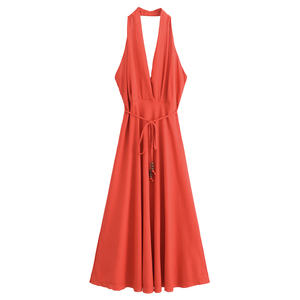 KAR & OT 2024 colección de verano para mujer nueva moda Slim Sexy espalda descubierta con cuentas vestido Midi con cordones cuello Halter tejido 4786293 otoño - Product Image 6