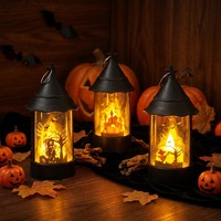 Wondise Halloween Projection Snow Globe Timer Baterai Dapat Dioperasikan Lampu Berputar Air Berkilauan Patung Lentera Lampu Suasana Kastil