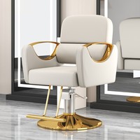 Nouvelle chaise de salon blanche en métal électroplaqué pour la coupe et la coloration des cheveux, avec fonction de levage, mobilier simple en cuir, fauteuil de barbier inclinable