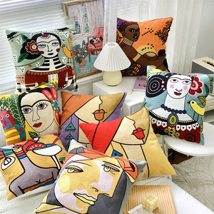 Funda de cojín <span class=keywords><strong>Picasso</strong></span> europeo de lona de algodón al por mayor, funda de cojín decorativa con bordado de belleza para cama de oficina - Product Image 3