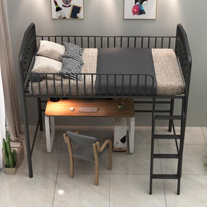 Moderno Loft cama escritorio barandillas MARCO DE Metal completo negro ajustable madera acero dormitorio muebles para hoteles escuelas apartamentos - Product Image 4